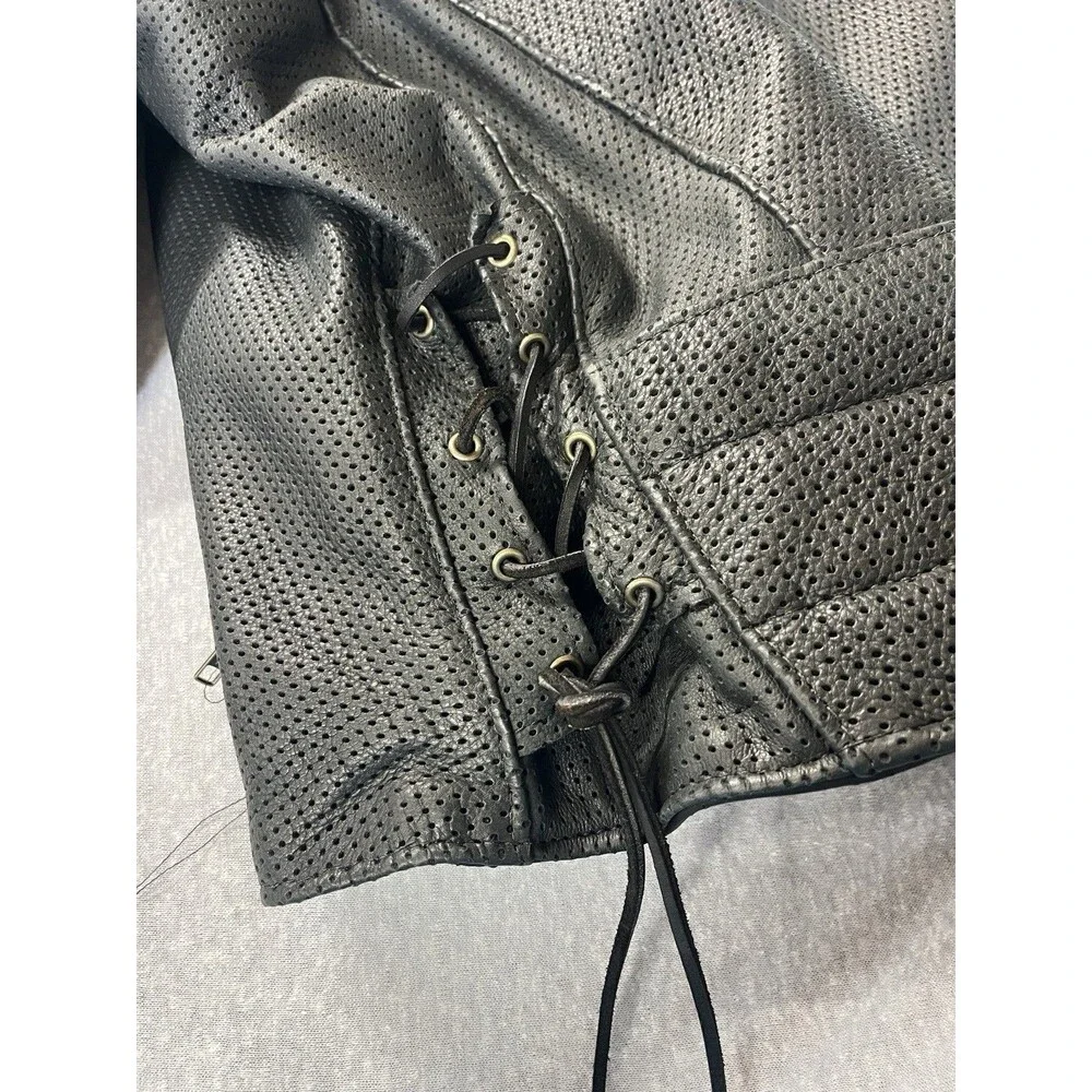 KERR MOTORCYCLE JACKET Biker MENS BLACK LEATHER SZ 52 Breathable Zip USA Lace Up